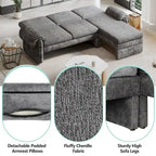 94.1 Canapé Futon d'Angle en Chenille avec Dossier Réglable et Chaise Longue Réversible