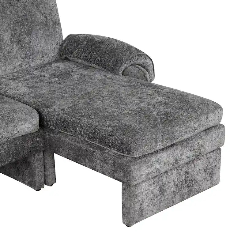 94.1 Canapé Futon d'Angle en Chenille avec Dossier Réglable et Chaise Longue Réversible