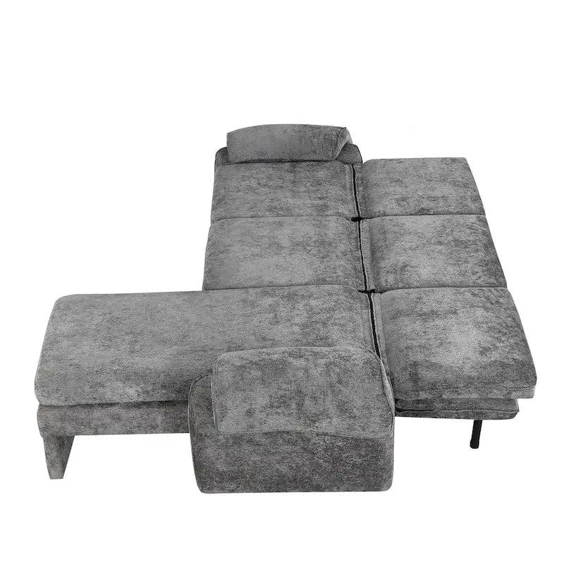 94.1 Canapé Futon d'Angle en Chenille avec Dossier Réglable et Chaise Longue Réversible
