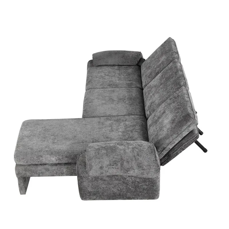 94.1 Canapé Futon d'Angle en Chenille avec Dossier Réglable et Chaise Longue Réversible
