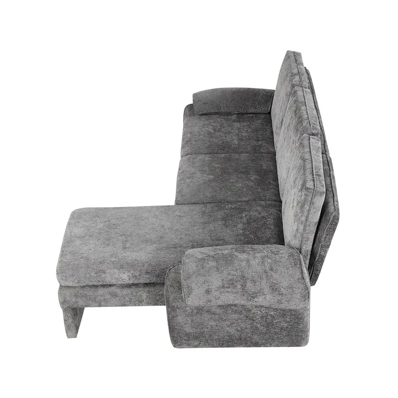 94.1 Canapé Futon d'Angle en Chenille avec Dossier Réglable et Chaise Longue Réversible