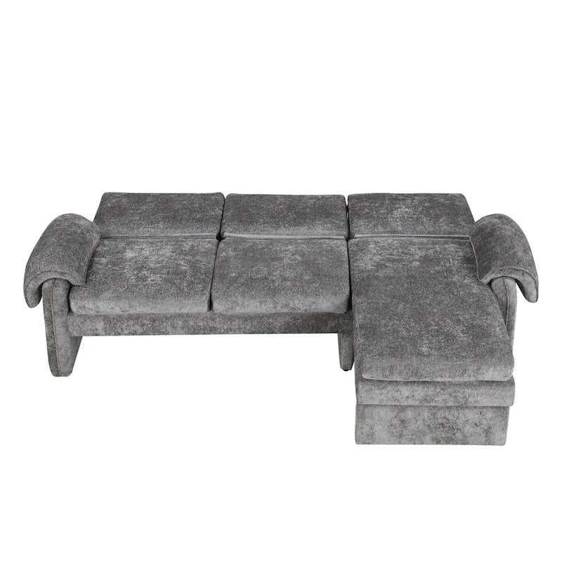 94.1 Canapé Futon d'Angle en Chenille avec Dossier Réglable et Chaise Longue Réversible
