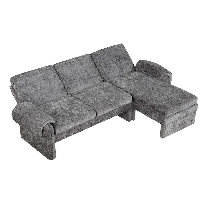 94.1 Canapé Futon d'Angle en Chenille avec Dossier Réglable et Chaise Longue Réversible
