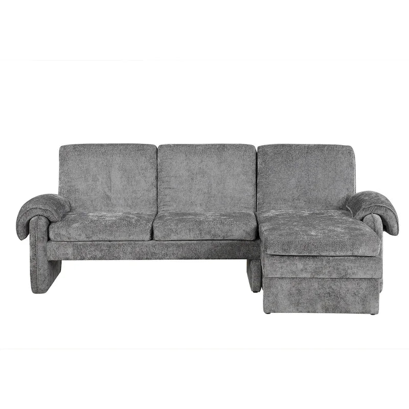 94.1 Canapé Futon d'Angle en Chenille avec Dossier Réglable et Chaise Longue Réversible