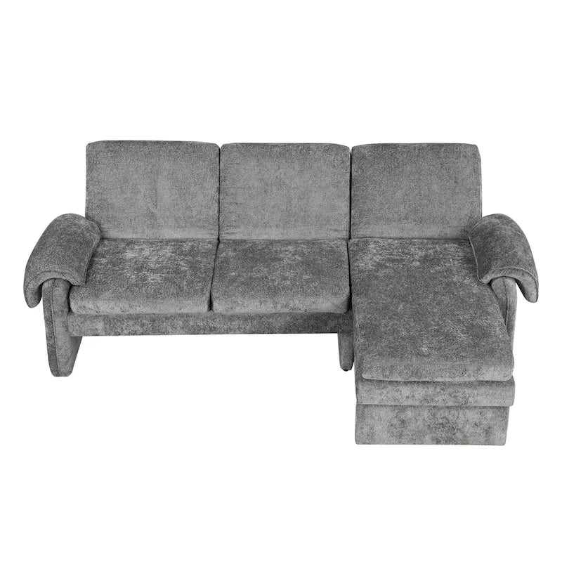 94.1 Canapé Futon d'Angle en Chenille avec Dossier Réglable et Chaise Longue Réversible