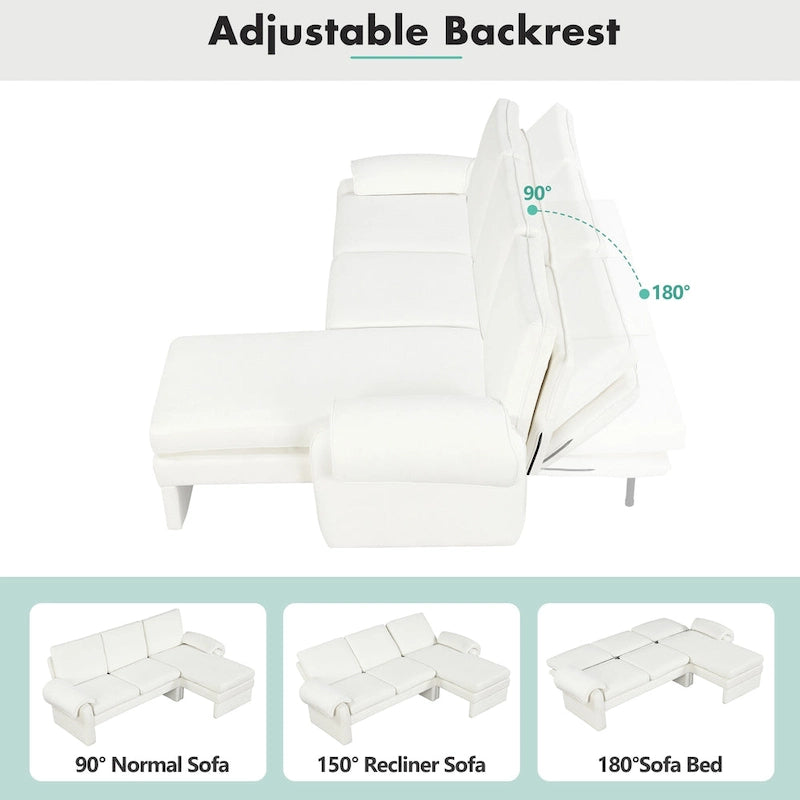 94.1 Canapé Futon d'Angle en Chenille avec Dossier Réglable et Chaise Longue Réversible