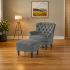 Fauteuil club capitonné moderne de 32,5 po avec pouf et clous décoratifs pour salon