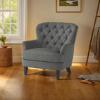 Fauteuil club capitonné moderne de 32,5 po avec pouf et clous décoratifs pour salon