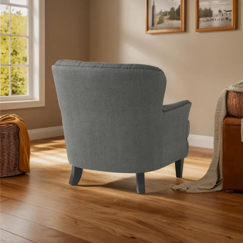 Fauteuil club capitonné moderne de 32,5 po avec pouf et clous décoratifs pour salon
