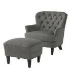 Fauteuil club capitonné moderne de 32,5 po avec pouf et clous décoratifs pour salon