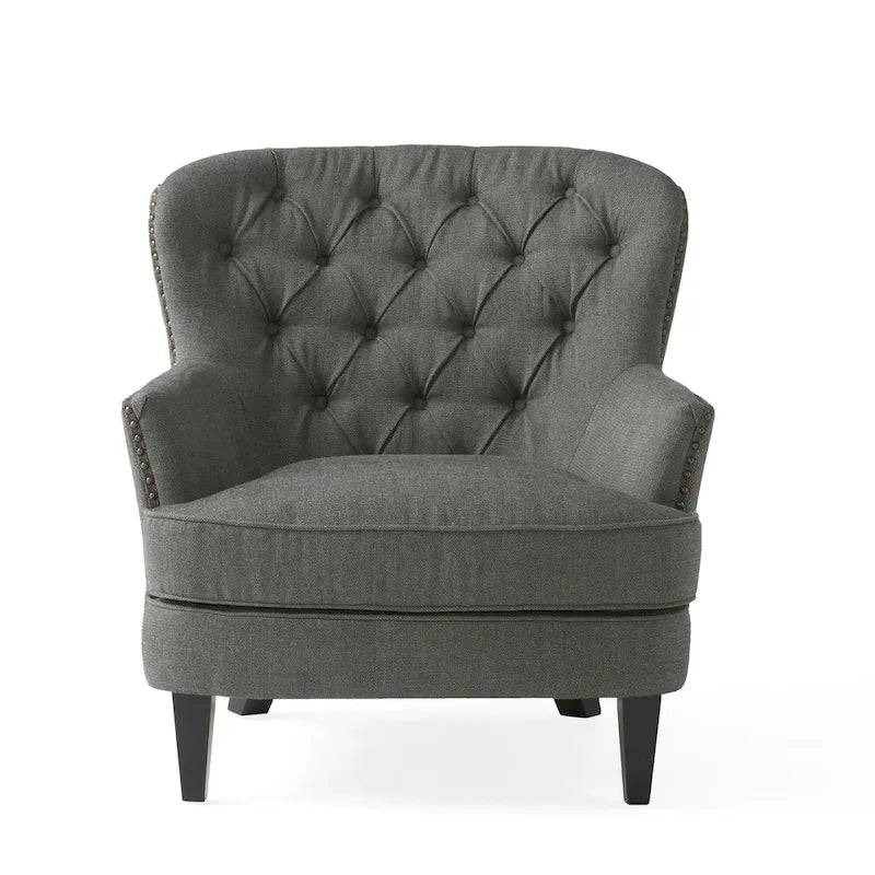 Fauteuil club capitonné moderne de 32,5 po avec pouf et clous décoratifs pour salon
