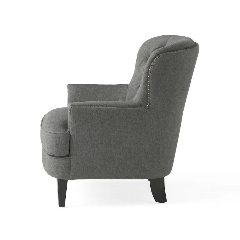 Fauteuil club capitonné moderne de 32,5 po avec pouf et clous décoratifs pour salon