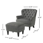 Fauteuil club capitonné moderne de 32,5 po avec pouf et clous décoratifs pour salon