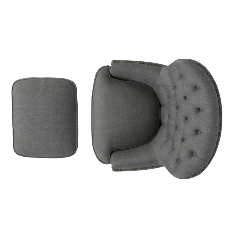 Fauteuil club capitonné moderne de 32,5 po avec pouf et clous décoratifs pour salon