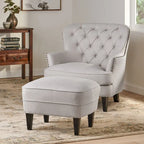 Fauteuil club capitonné moderne de 32,5 po avec pouf et clous décoratifs pour salon