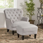 Fauteuil club capitonné moderne de 32,5 po avec pouf et clous décoratifs pour salon