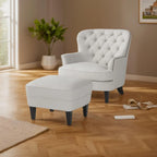 Fauteuil club capitonné moderne de 32,5 po avec pouf et clous décoratifs pour salon
