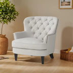 Fauteuil club capitonné moderne de 32,5 po avec pouf et clous décoratifs pour salon