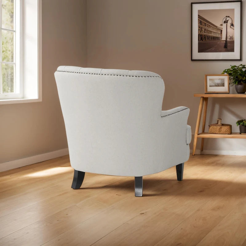 Fauteuil club capitonné moderne de 32,5 po avec pouf et clous décoratifs pour salon