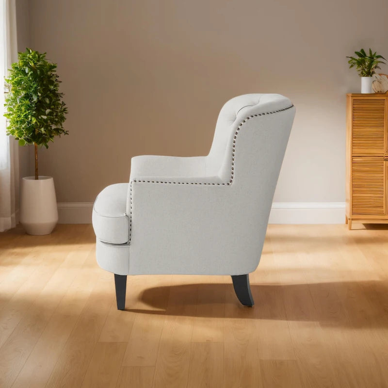 Fauteuil club capitonné moderne de 32,5 po avec pouf et clous décoratifs pour salon