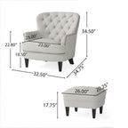 Fauteuil club capitonné moderne de 32,5 po avec pouf et clous décoratifs pour salon
