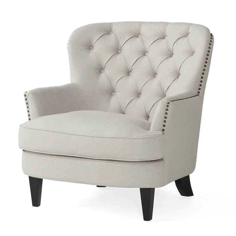 Fauteuil club capitonné moderne de 32,5 po avec pouf et clous décoratifs pour salon