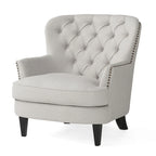 Fauteuil club capitonné moderne de 32,5 po avec pouf et clous décoratifs pour salon