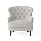 Fauteuil club capitonné moderne de 32,5 po avec pouf et clous décoratifs pour salon