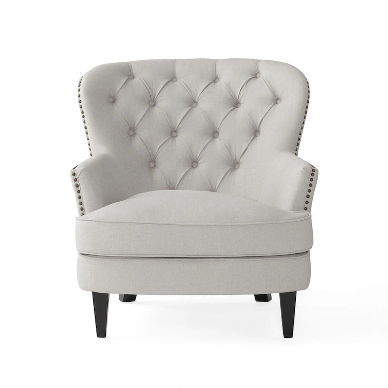 Fauteuil club capitonné moderne de 32,5 po avec pouf et clous décoratifs pour salon