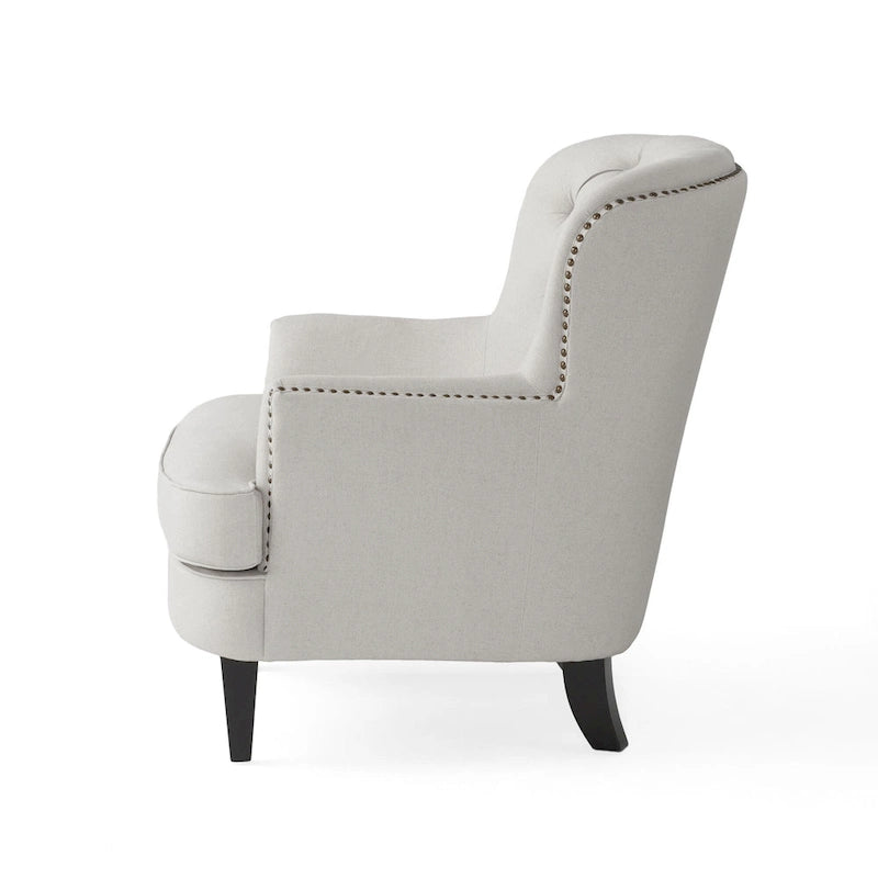 Fauteuil club capitonné moderne de 32,5 po avec pouf et clous décoratifs pour salon