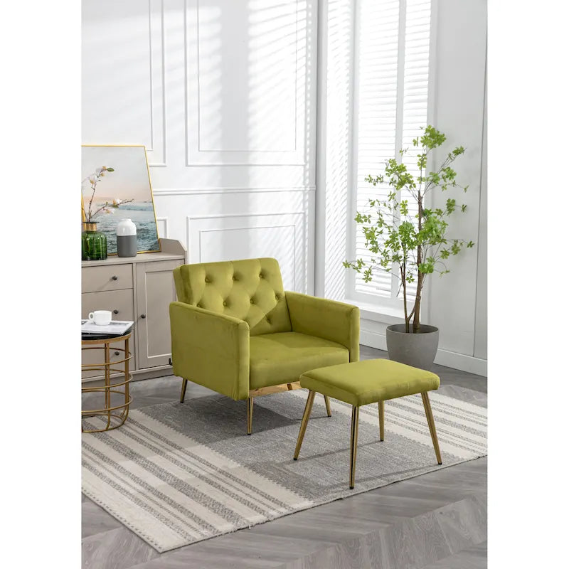 Fauteuil d'appoint capitonné vert olive 32,28 avec pouf