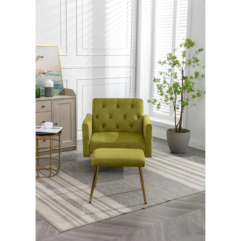Fauteuil d'appoint capitonné vert olive 32,28 avec pouf