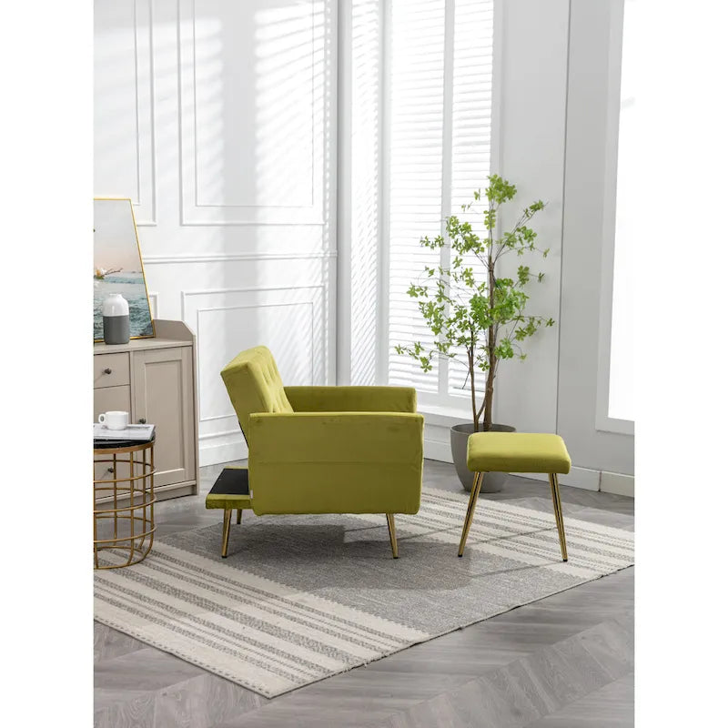 Fauteuil d'appoint capitonné vert olive 32,28 avec pouf