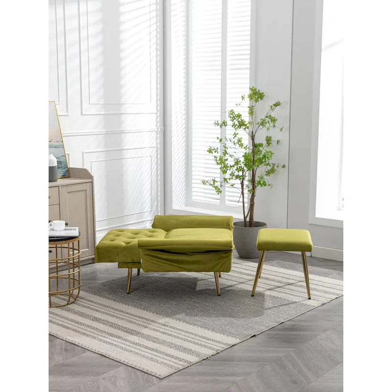 Fauteuil d'appoint capitonné vert olive 32,28 avec pouf