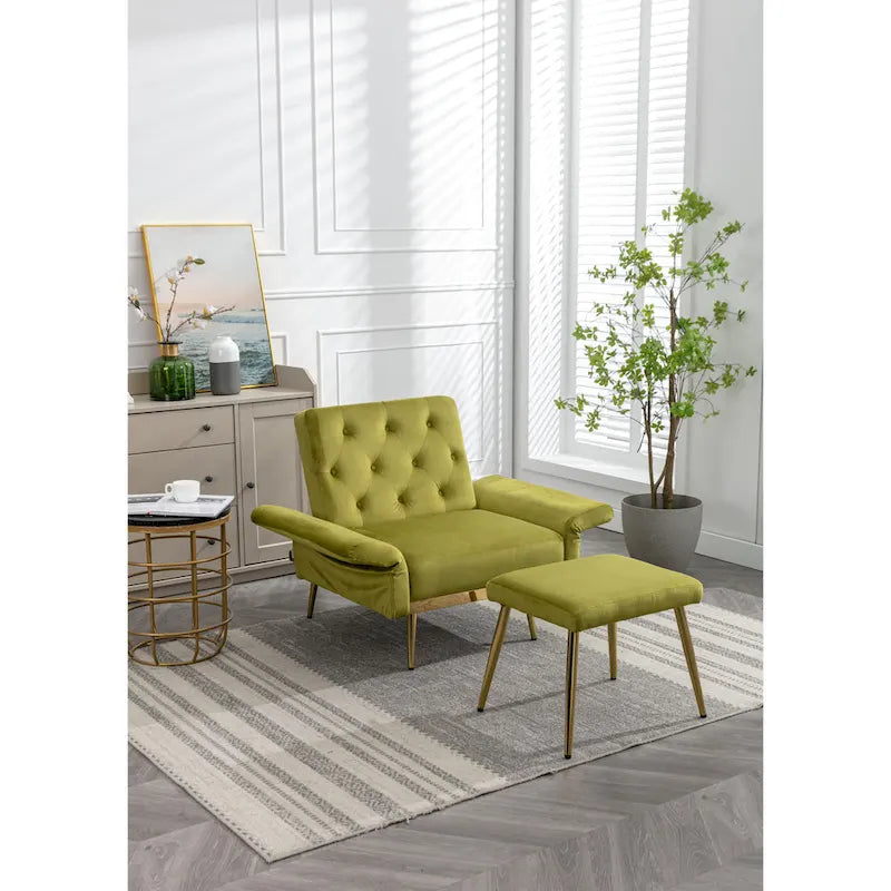 Fauteuil d'appoint capitonné vert olive 32,28 avec pouf