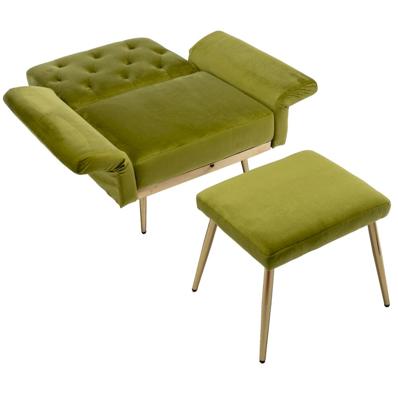 Fauteuil d'appoint capitonné vert olive 32,28 avec pouf
