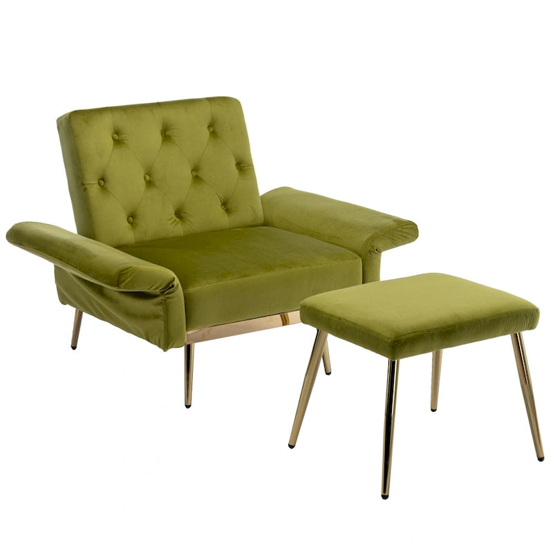 Fauteuil d'appoint capitonné vert olive 32,28 avec pouf