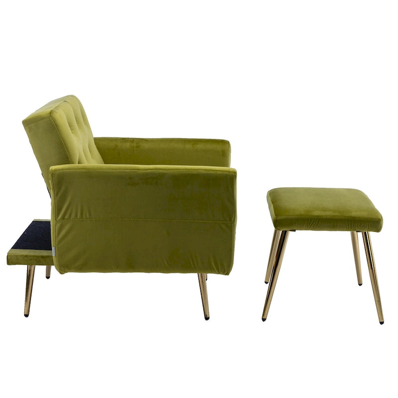 Fauteuil d'appoint capitonné vert olive 32,28 avec pouf