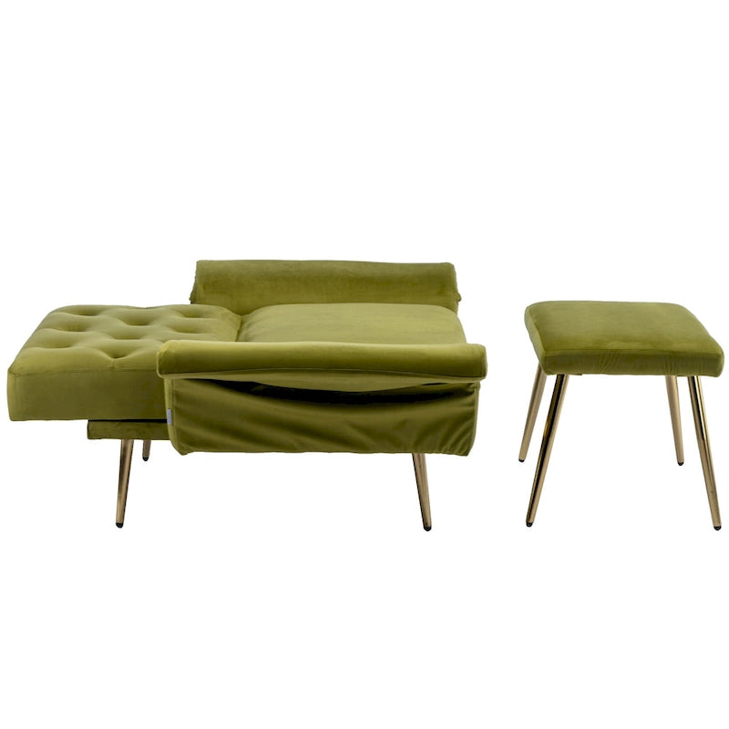 Fauteuil d'appoint capitonné vert olive 32,28 avec pouf