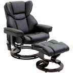 Fauteuil inclinable manuel pivotant à 360° en similicuir noir avec pouf, 10 points de massage vibrants, poche latérale