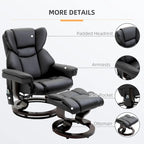 Fauteuil inclinable manuel pivotant à 360° en similicuir noir avec pouf, 10 points de massage vibrants, poche latérale