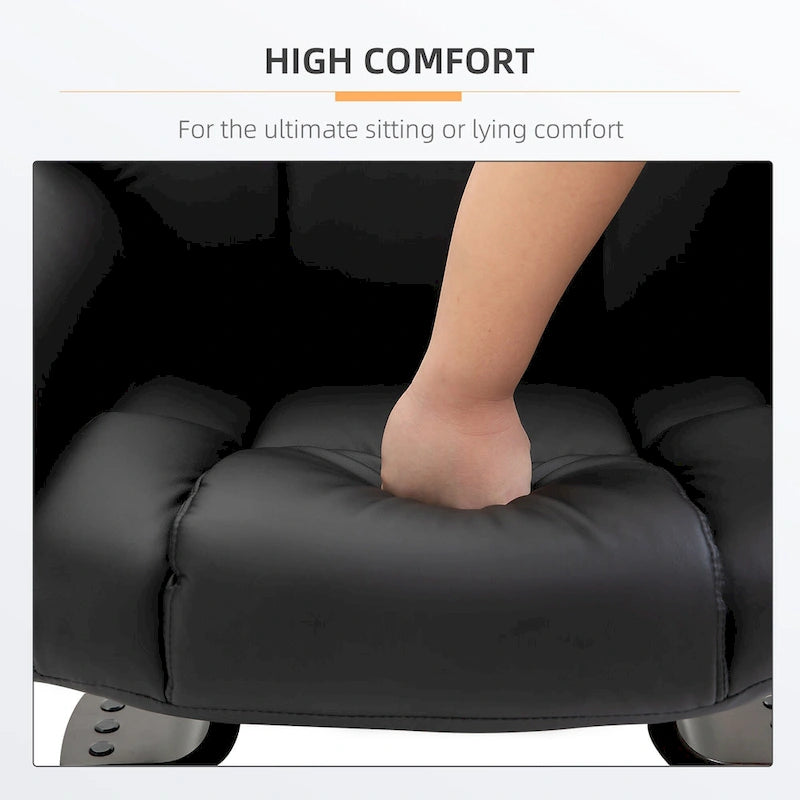 Fauteuil inclinable manuel pivotant à 360° en similicuir noir avec pouf, 10 points de massage vibrants, poche latérale