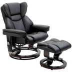 Fauteuil inclinable manuel pivotant à 360° en similicuir noir avec pouf, 10 points de massage vibrants, poche latérale