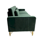 Canapé 3 places moderne 85.63 en velours avec accents dorés et coussins moelleux pour salon