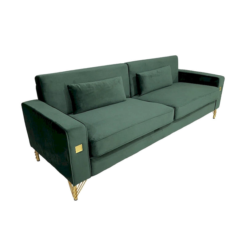 Canapé 3 places moderne 85.63 en velours avec accents dorés et coussins moelleux pour salon