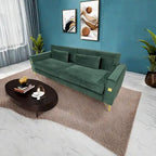 Canapé 3 places moderne 85.63 en velours avec accents dorés et coussins moelleux pour salon