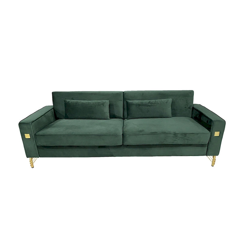 Canapé 3 places moderne 85.63 en velours avec accents dorés et coussins moelleux pour salon