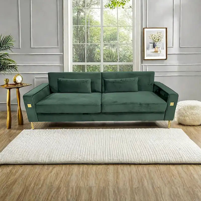 Canapé 3 places moderne 85.63 en velours avec accents dorés et coussins moelleux pour salon