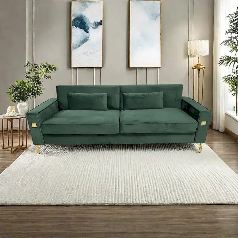 Canapé 3 places moderne 85.63 en velours avec accents dorés et coussins moelleux pour salon