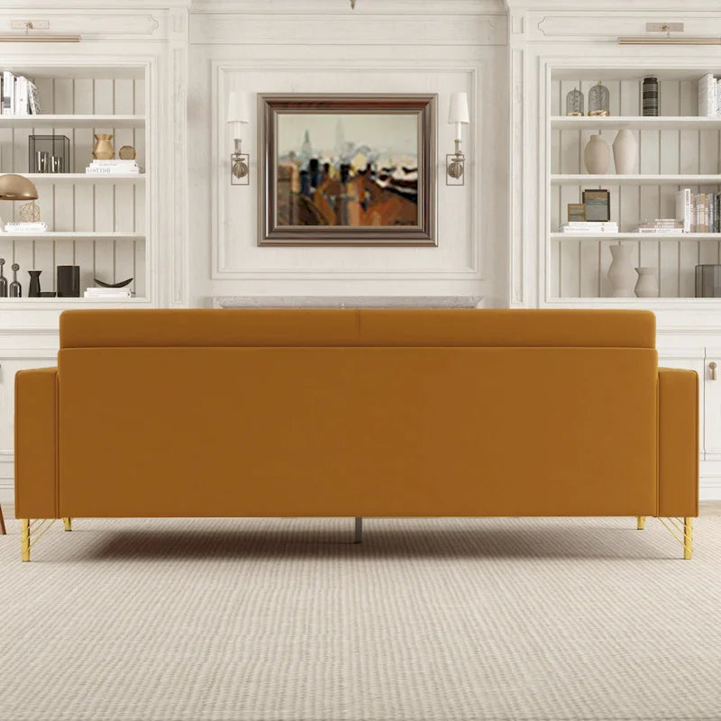 Canapé 3 places moderne 85.63 en velours avec accents dorés et coussins moelleux pour salon